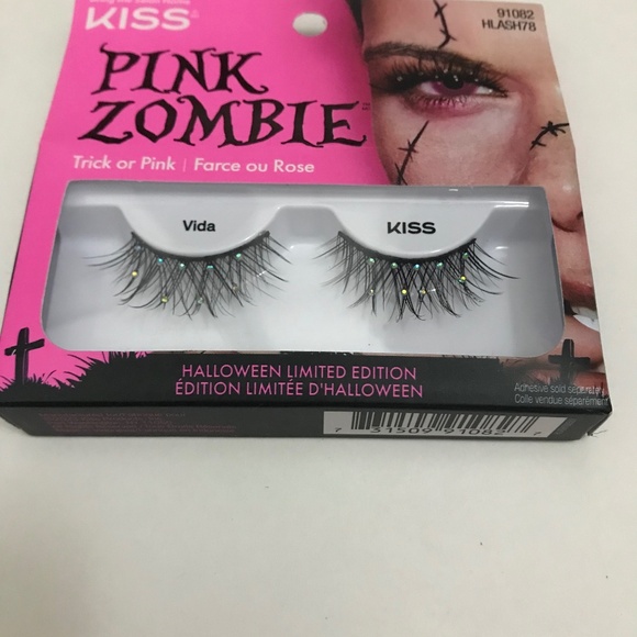 Kiss Pink Zombie Eyelashes One Size Black Color  with Sparkles Limited Edition - Picture 1 of 4